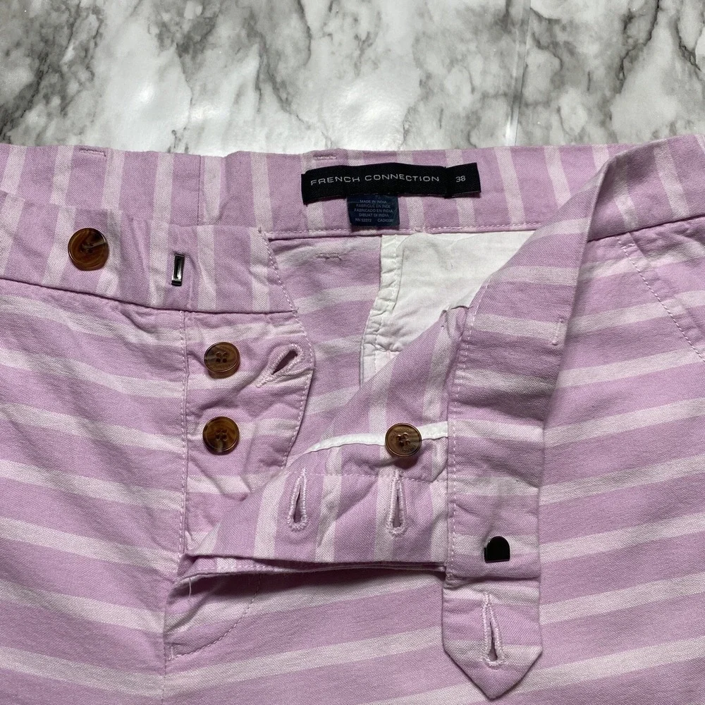 FRENCH CONNECTION Mens Shorts Size 38 Pink Striped Button‎ Fly Chino